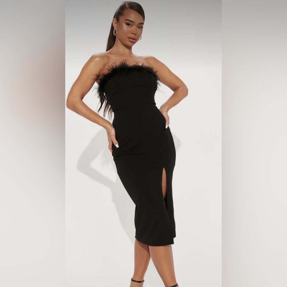 Black midi feather tube dress 🖤